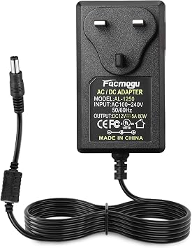 Facmogu 12V 5A 60W Power Supply Adapter, AC 100-240V to DC 12V Power Wall Adapter UK Plug, 60W 3-Pin UK Plug for LED Light Strip/Monitors/TV/CCTV/Amplifier/Cameras, 5.5 x 2.5mm & 5.5 x 2.1mm DC Jack