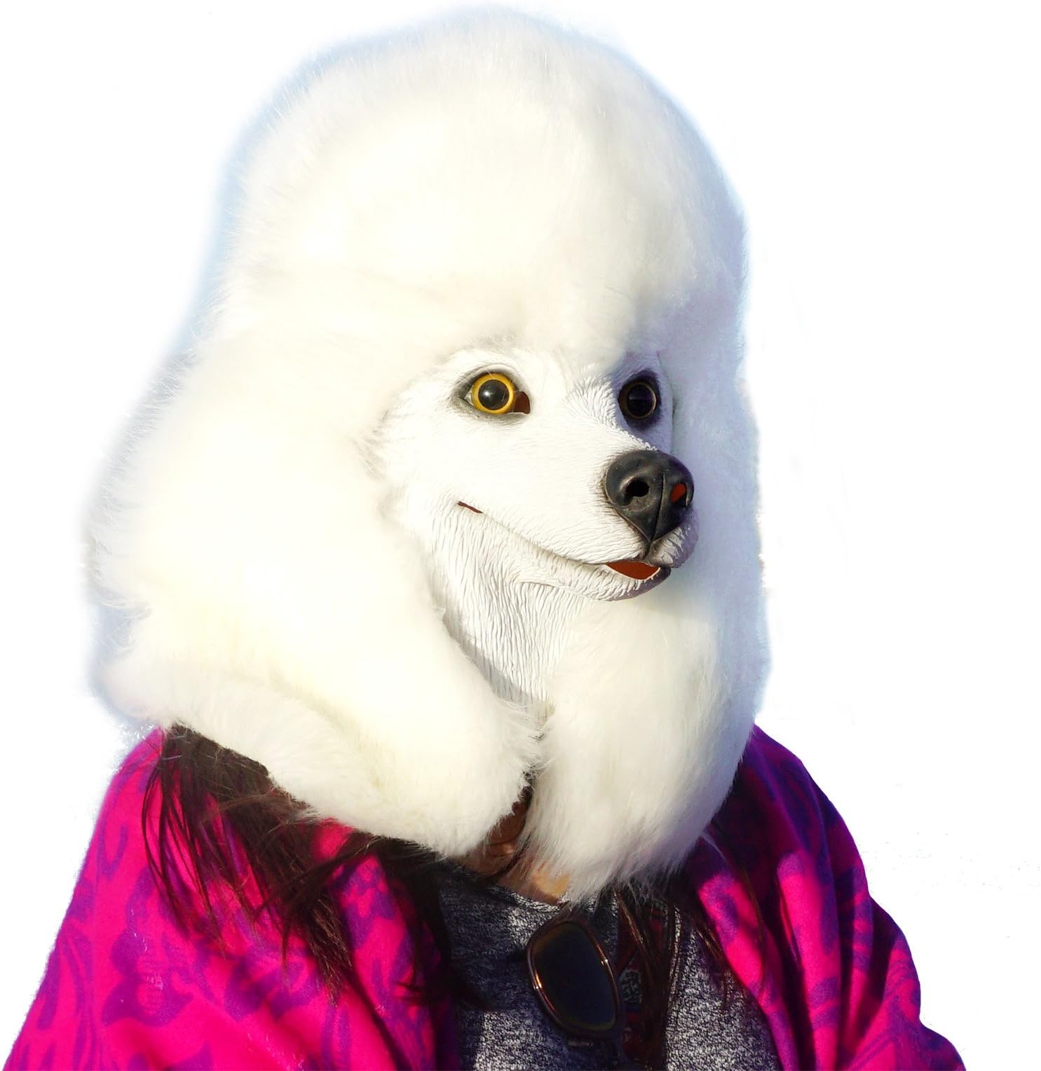 CreepyParty White Poodle Mask Dog Head Latex Realistic Animal Full Head Mask for Halloween Costume Party Carnival Cosplay
