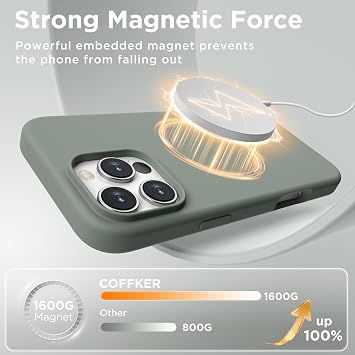 iPhone 16 Pro Max用磁気ケース、Magsafe、吸盤式電話マウント、スクリーンプロテクター2枚カメラプロテクターシリコン耐衝撃保護電話カバー6.9インチ、カルケグリーン