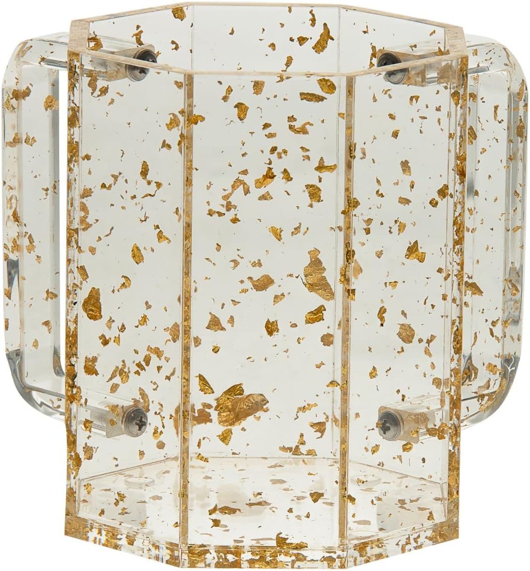 (D) Judaica Wash Cup Lucite Flakes Hexagon Negel Vasser Cup (Gold)