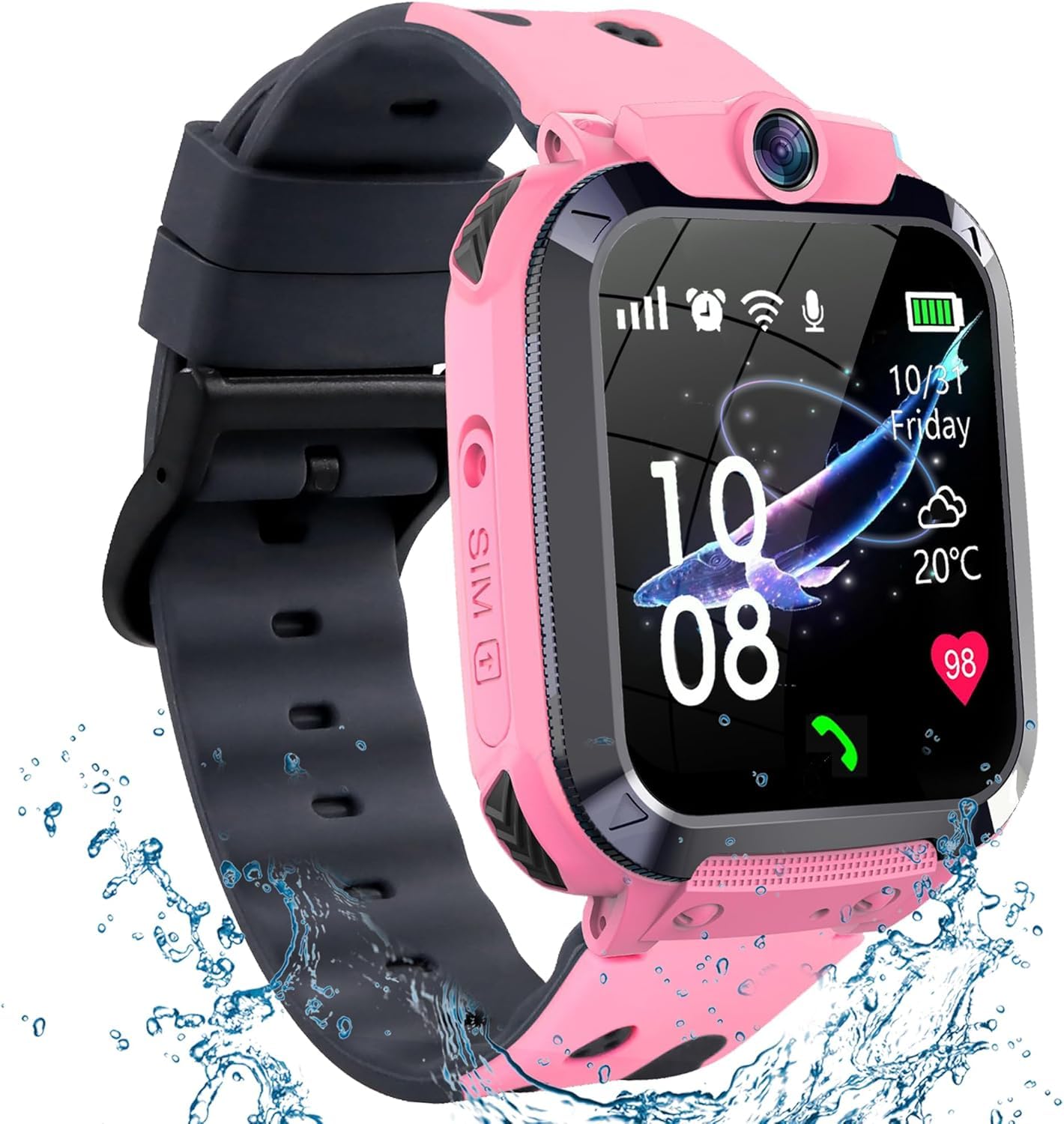 Smart Watch Children GPS, Smartwatch Children Phone and Calls, GPS Watch Child Locator, IP68 Waterproof, SOS, Voice Chat, Camera, Games, Alarm Clock, Students Boy Girl Gift for Years