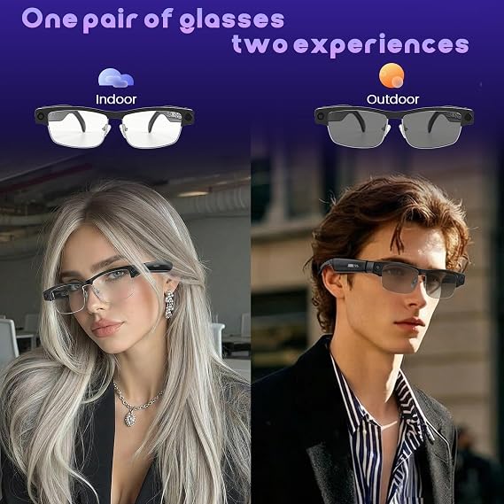 AI Smart Glasses with Camera, 4K 1200W HD Video Recording with Audio, Real-Time Translation & Object Recognition, Bluetooth 5.4 Dual Mic Noise Cancellation, Voice Assistant for Travel Vlogging