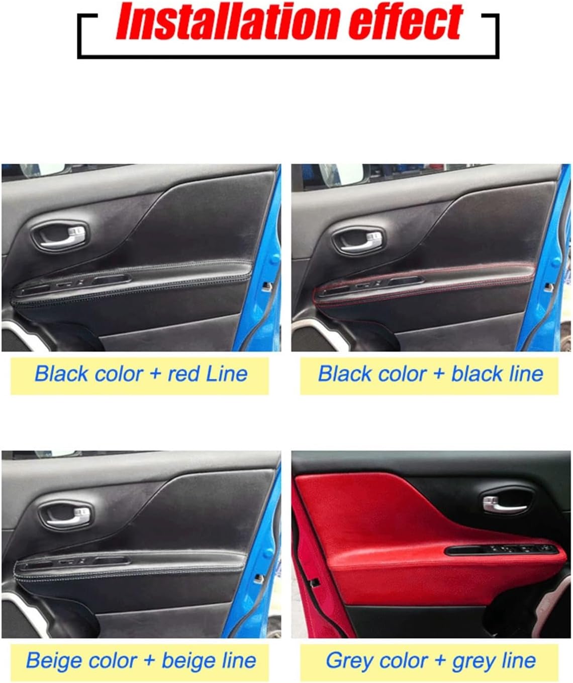 Door Panel Armrest Cover Compatible with Jeep Renegade 2015-2024 Custom Fit Interior Leather Handle Wrap Protector(Black)