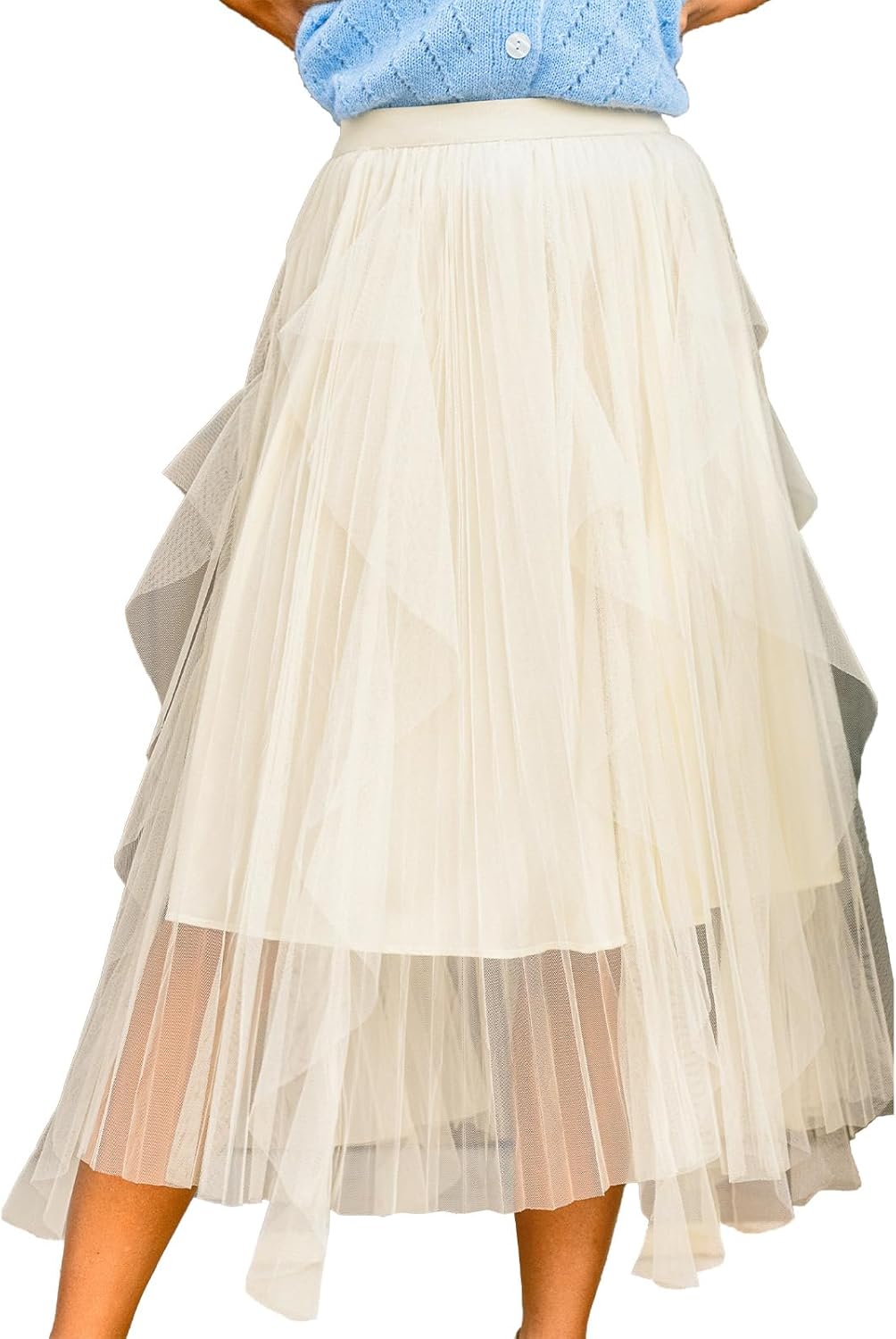 CUPSHE Women's Tulle Midi Skirts Dressy A-Line High Low Layered Puffy Fairy High Waist Long Mesh Skirt