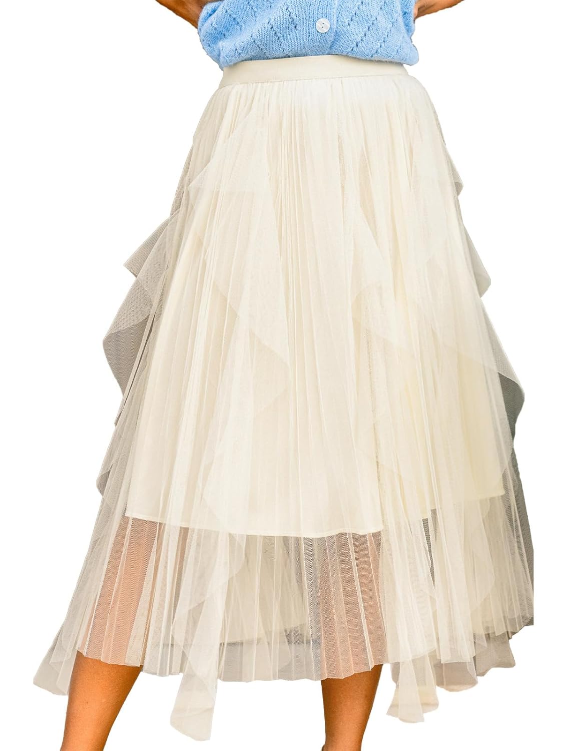 CUPSHE Womens Tulle Midi Skirts Dressy A-Line High Low Layered Puffy Fairy High Waist Long Mesh Skirt