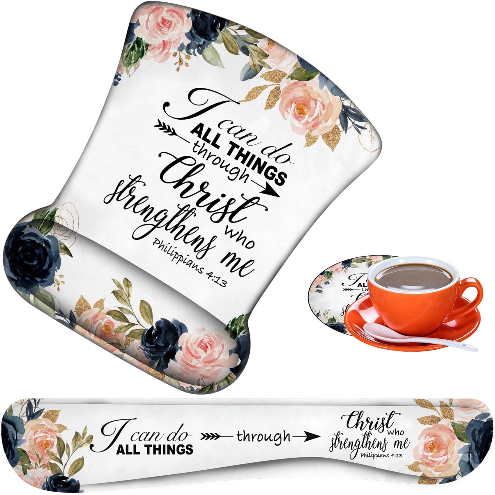 Ergonomic Mouse Pad, Mouse Wrist Rest Pad + Keyboard Wrist Rest Pad + Coaster, Made of Memory Foam, Easy to Use and Relieve Wrist Pain, Computer,