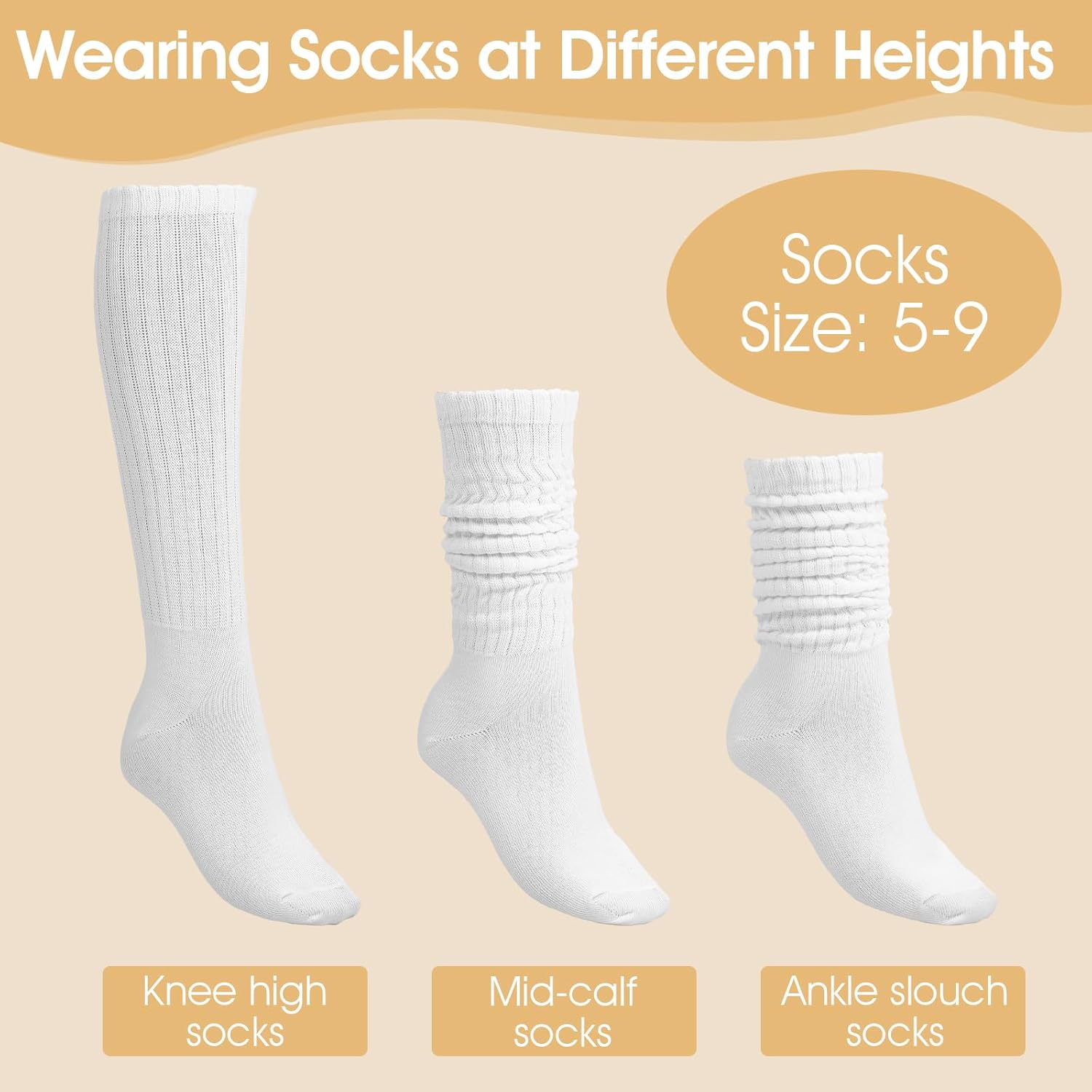 2 Pairs Women's Scrunch Crew Socks, Soft Solid Cotton Knee High Sock Slouchy Socks Cozy Long Slouch Boot Sock for Women Stacked Size 5-11 - Image 3