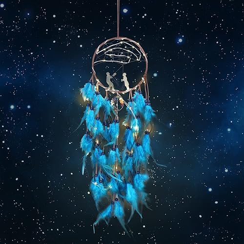 Miniatura 8 de Opohaome Atrapasueños para niños, atrapasueños grande para niñas, árbol de la vida para colgar en la pared, decoración de pared con luz LED, plumas