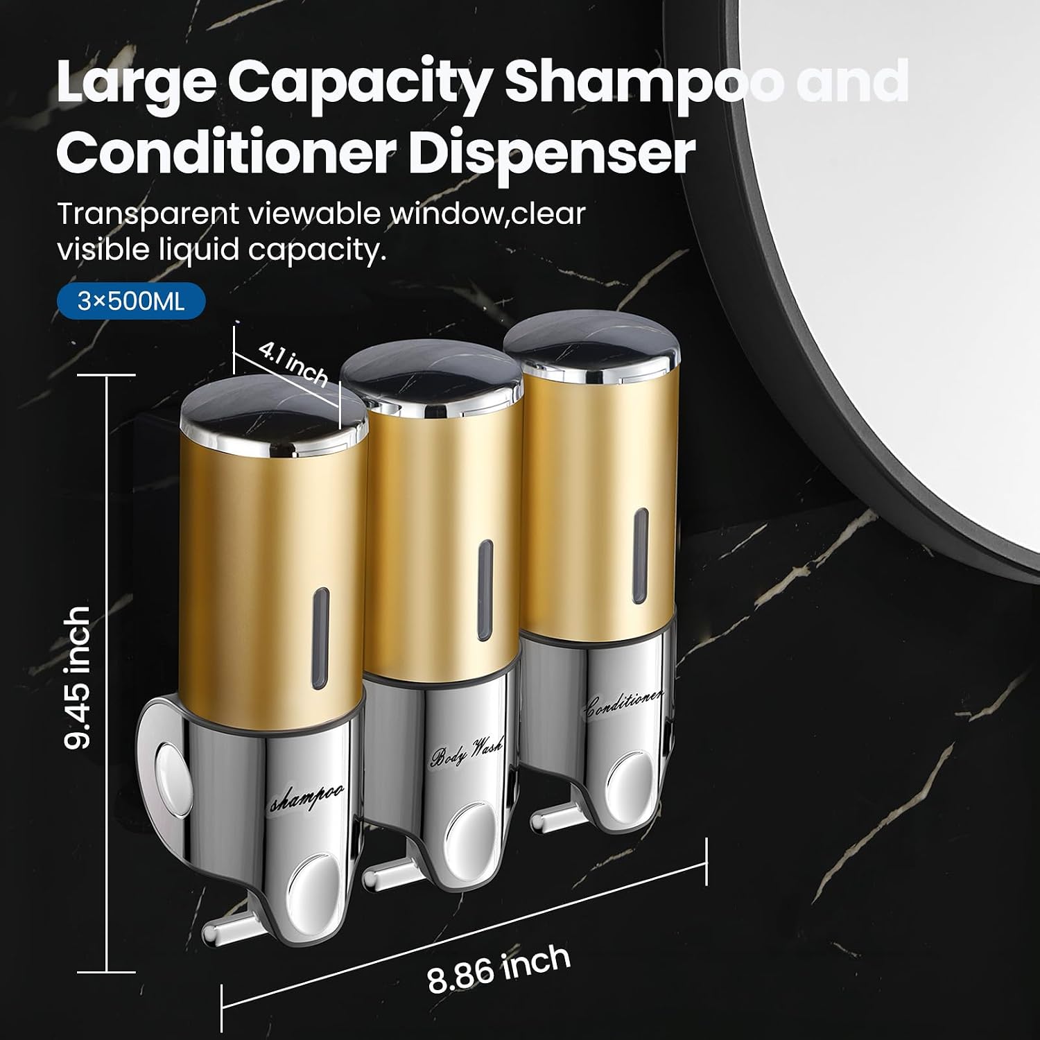 EXIN DECHEN Shampoo and Conditioner Dispenser(Triple x 16.9 oz,Golden) image 2
