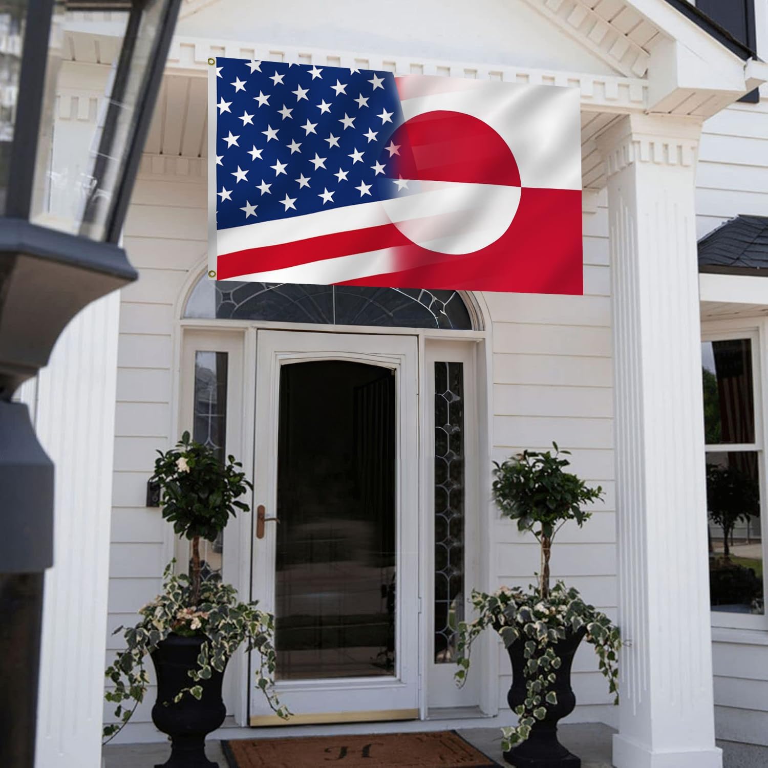 America Greenland Flag 3X5FT, USA Greenlander Friendship Flags,Both Sides Printed, Men Women Banner,Vibrant Colors, Double Stitched with 2 Brass Grommets, Bar Garden Street Decoration, GYM, Office Decor,Indoor Outdoor Use,Gifts. (X-US-GL, 3x5ft)