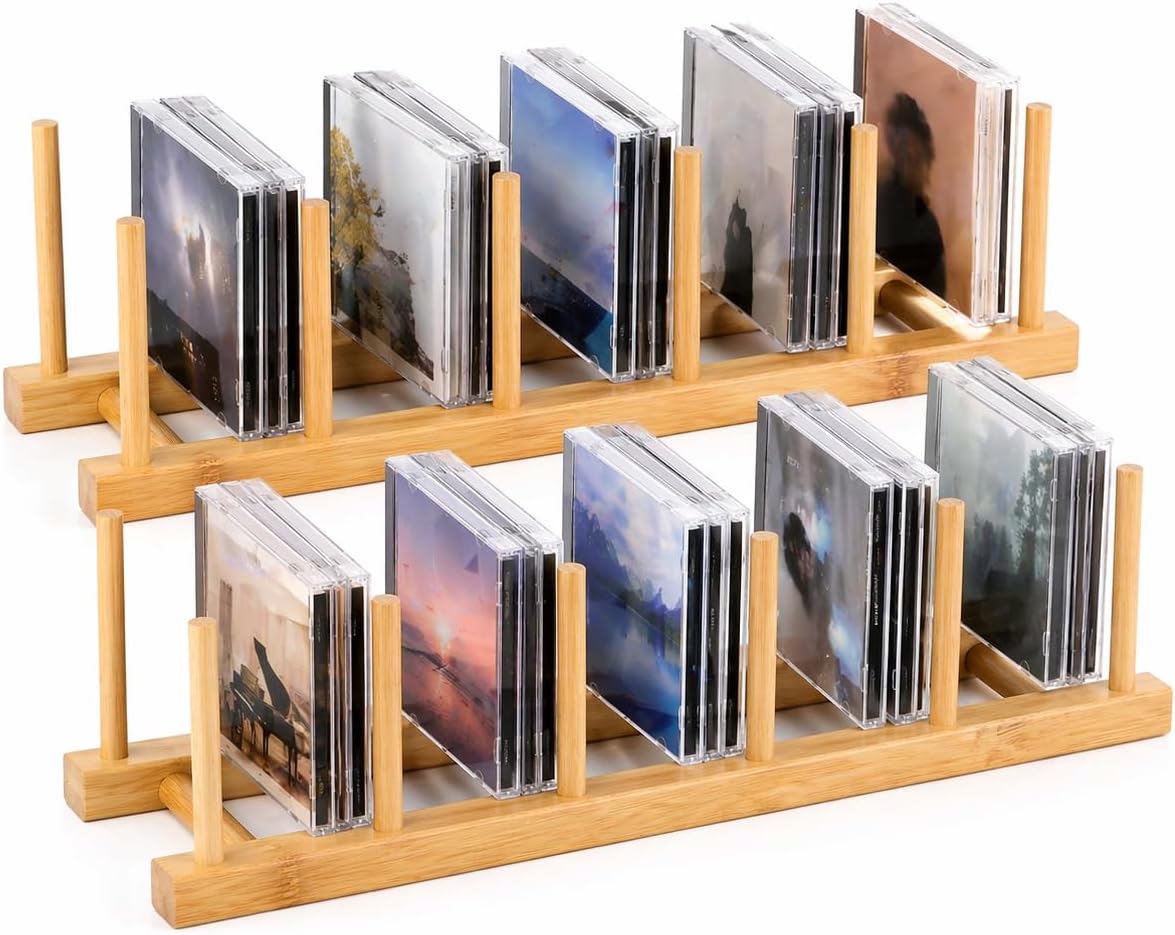 Amazon.com: Gdfjiy 2 PCS CD Holder, Bamboo DVD Storage Record Display ...