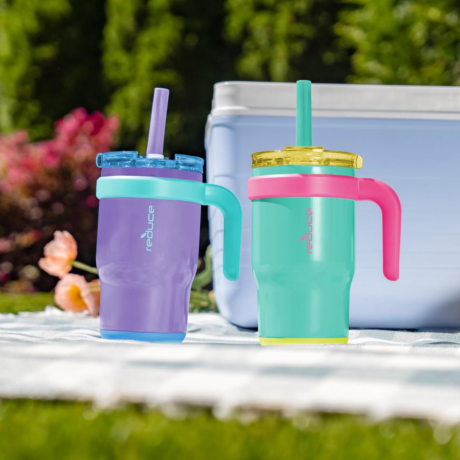 REDUCE 14 oz Coldee Tumbler with Handle for Kids - 2 Pack, Leakproof Insulated Stainless Steel Mug with Lid & Spill-Proof Straw, Keeps Drinks Cold up to 18 Hrs, Purple and Teal - Image 7