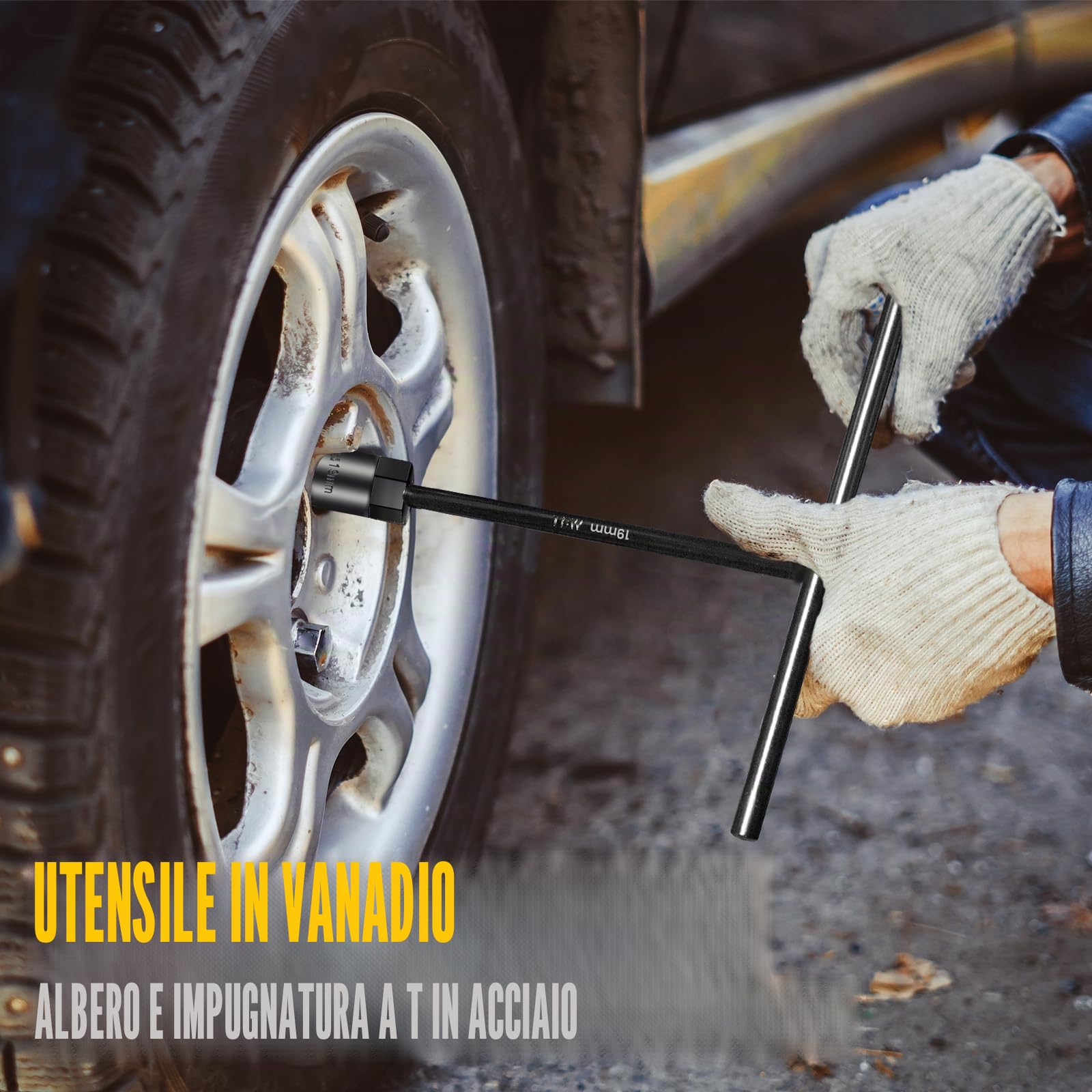 Set di Chiavi a Bussola con Impugnatura a T, 11 Pezzi Metrici (6mm, 7mm, 8mm, 9mm, 10mm, 11mm, 12mm, 13mm, 15mm, 17mm, 19mm), Esagono 6 Punti, CR-V, Marcatura Laser, per Riparazione Moto e Auto
