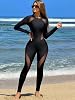 Solid Mesh Paneled Long-Sleeved One-Piece Swimsuit For Beach Vocation Summer