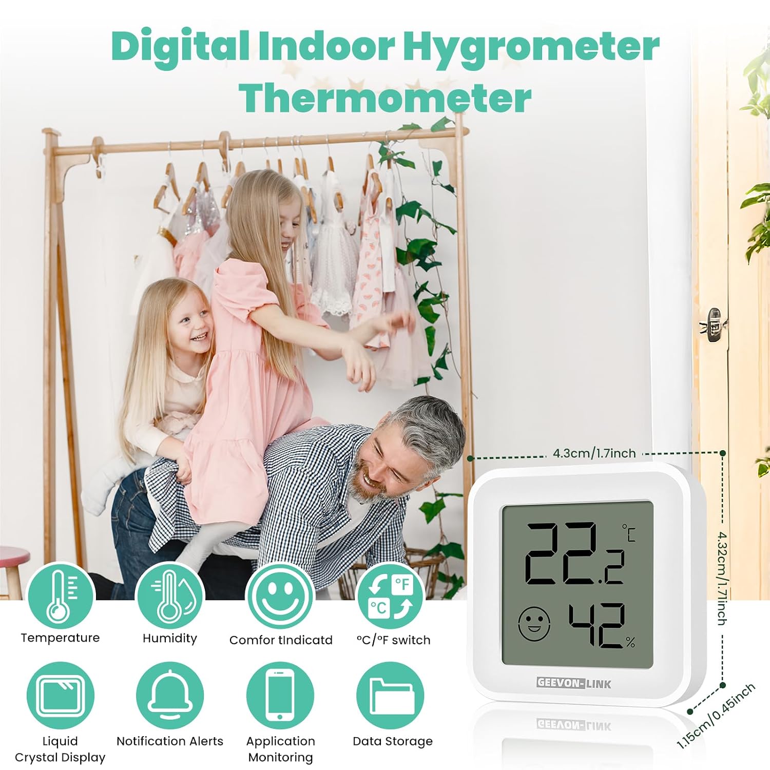 2Pack Bluetooth Thermometer Hygrometer, Indoor Temperature Humidity Sensor with Electronic Ink Display, Free Data Storage Export, Digital Remote Monitor for Bedroom