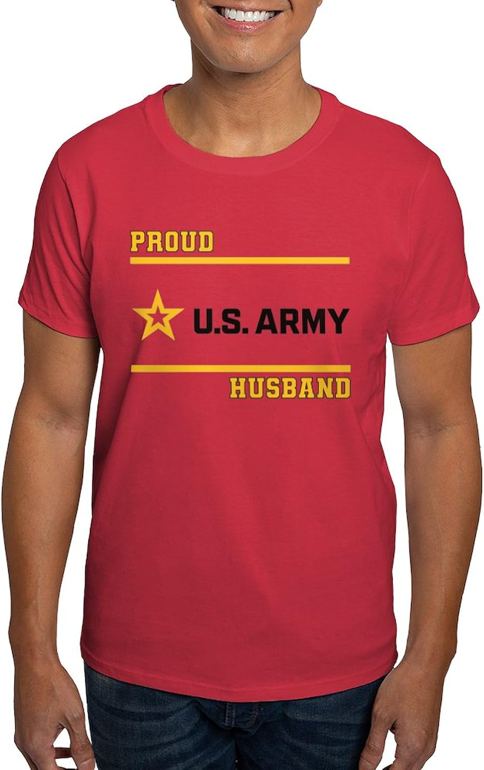 CafePress Proud Army Husband Black and Gold T Shirt Men's 100% Cotton, Classic Graphic Dark T-Shirt