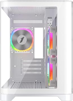1st Player UV6 ARGB Micro ATX White PC Gaming Case - Dual Chamber, Curved Panoramic Tempered Glass - 3 x 120mm ARGB Fans Pre-installed