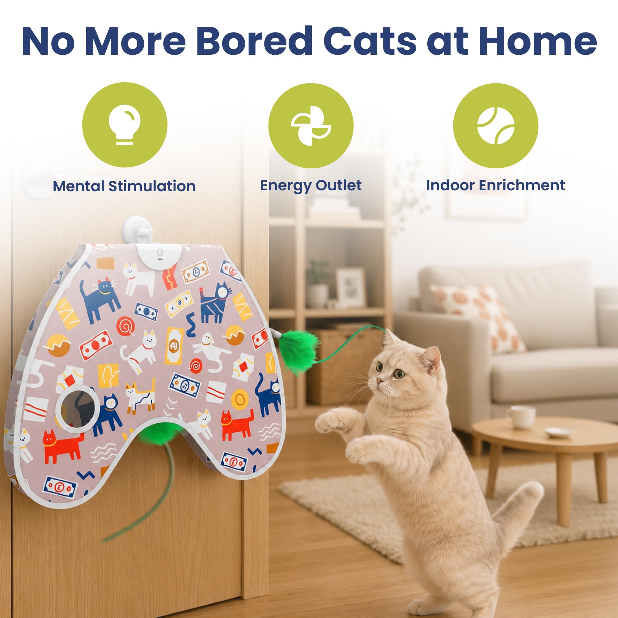 PAWSPIK Peek & Play Jouet électronique interactif mural pour chat | 3 modes de jeu, activation tactile, batterie rechargeable, plumes remplaçables