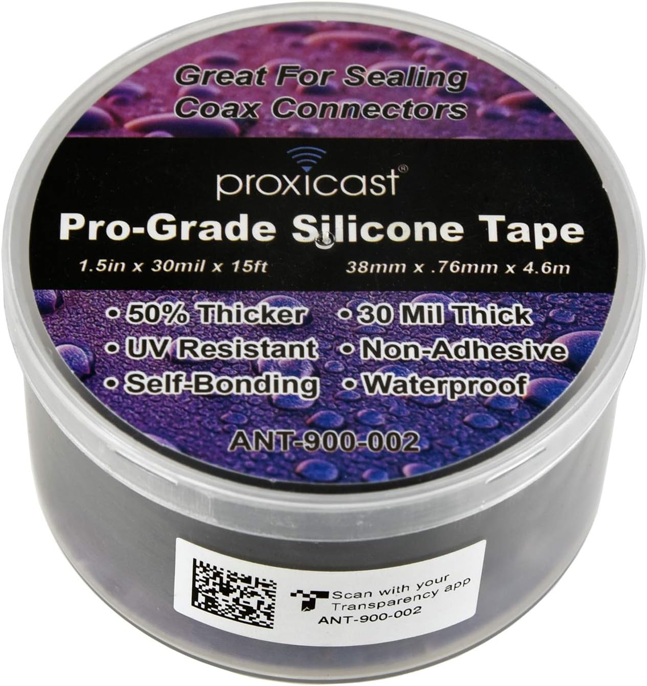Proxicast Pro-Grade Extra Strong 30mil Weatherproof Self-Fusing Silicone Rubber Sealing Tape For Outdoor Antenna Coax & Electrical Cables, Hose/Pipe Leaks & Emergency Repairs (1.5" x 15' roll) - Black