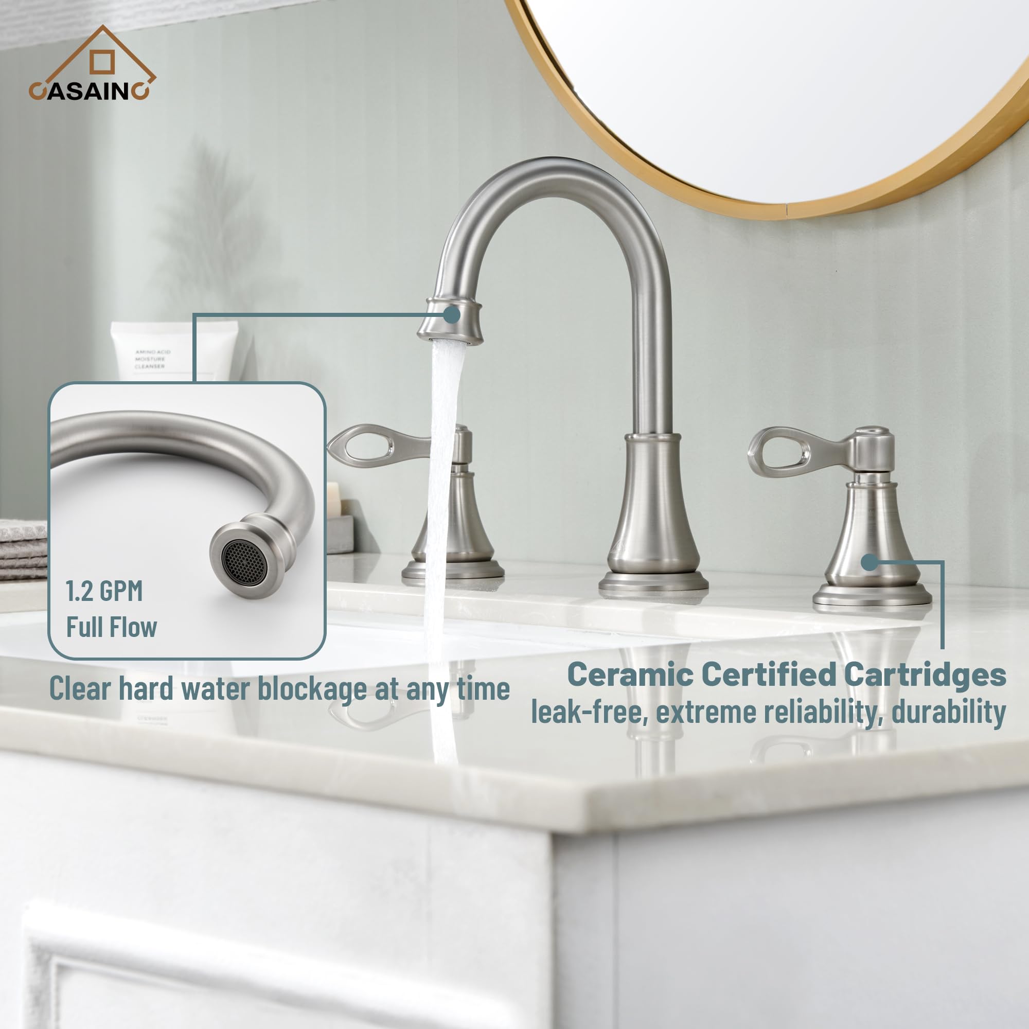 CASAINC Waschtischarmatur Matt Schwarz – 2 Griffe, Mit Pop-Up Ablauf, Für 3-Loch Installation (15-30 Cm), Aus Messing