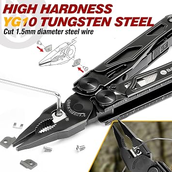 BIBURY 16 in 1 Multi Tool Foldable Pliers with Improved Scissors and Screwdriver with Nylon Bag Ideal for Outdoor Hiking DIY Repairs Gift for Dad Men