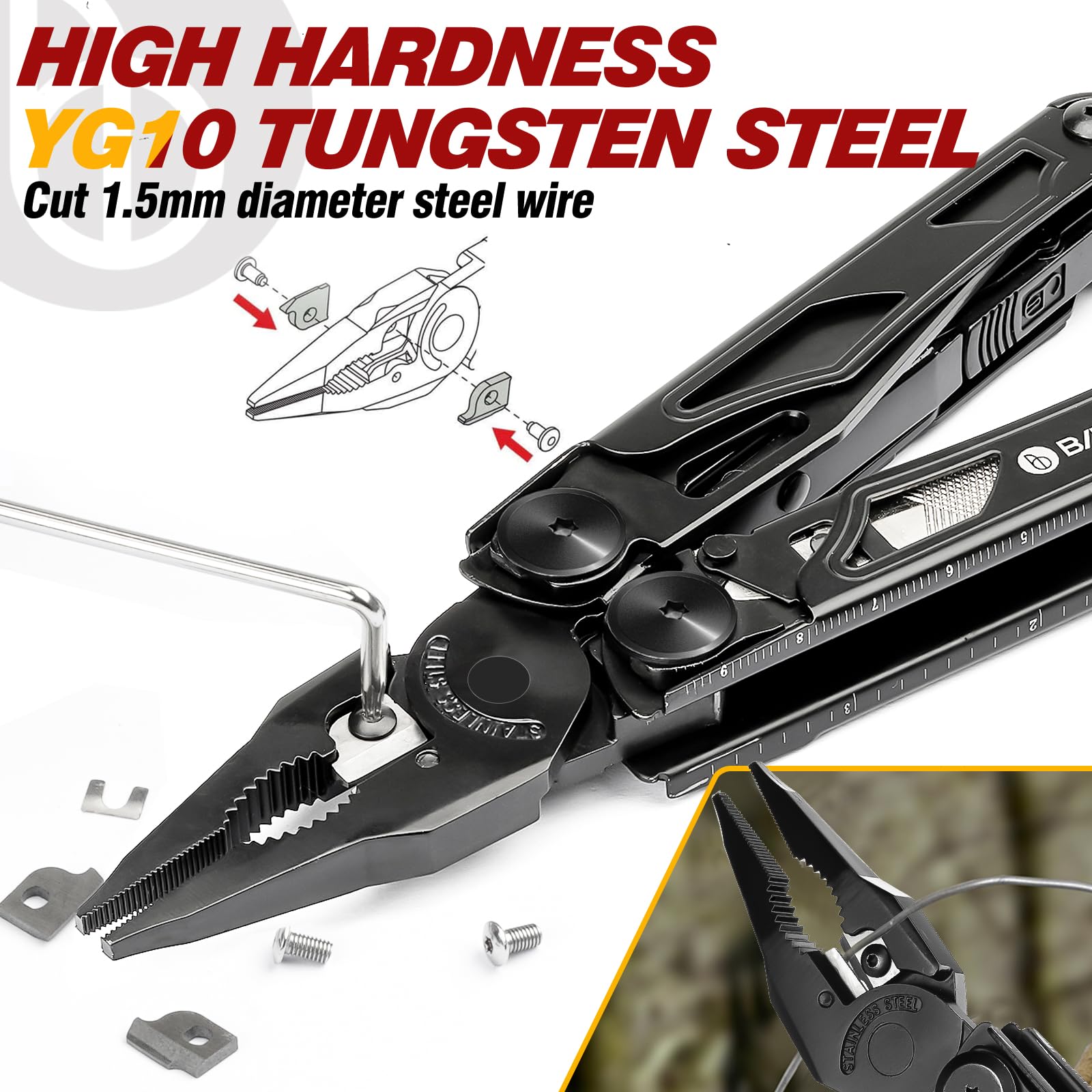 BIBURY 16 in 1 Multi Tool faltbare Zange mit verbesserter Schere und Schraubendreher, mit Nylontasche, ideal für Outdoor, Wandern, DIY, Reparaturen, Geschenk für Papa Männ