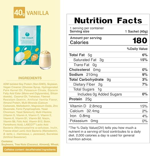 Miniatura 2 de THE VEGAN Proteína en polvo a base de plantas (vainilla)  0.71 oz de proteína vegana  Aislado de proteína de soja sin OMG con probióticos  Sin
