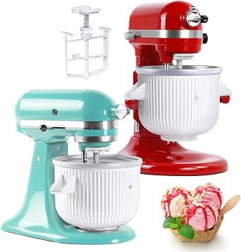 Ice Cream Maker Attachment for Kitchen Aid Stand Mixer, 2 Quart Ice Cream Bowl Compatible with 4.5/5/6Qt Stand Mixer, Frozen Yogurt, Ice Cream & Sorbet Gelato Maker