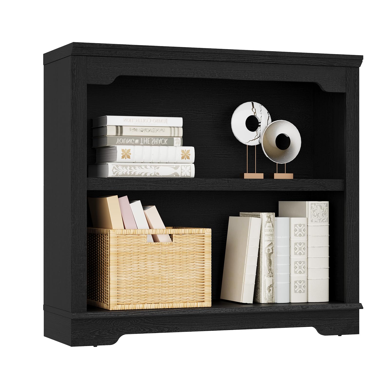 HIFYOBRO 2 Tier Bookshelf, 31.5 inch Wide Wooden Bookcase