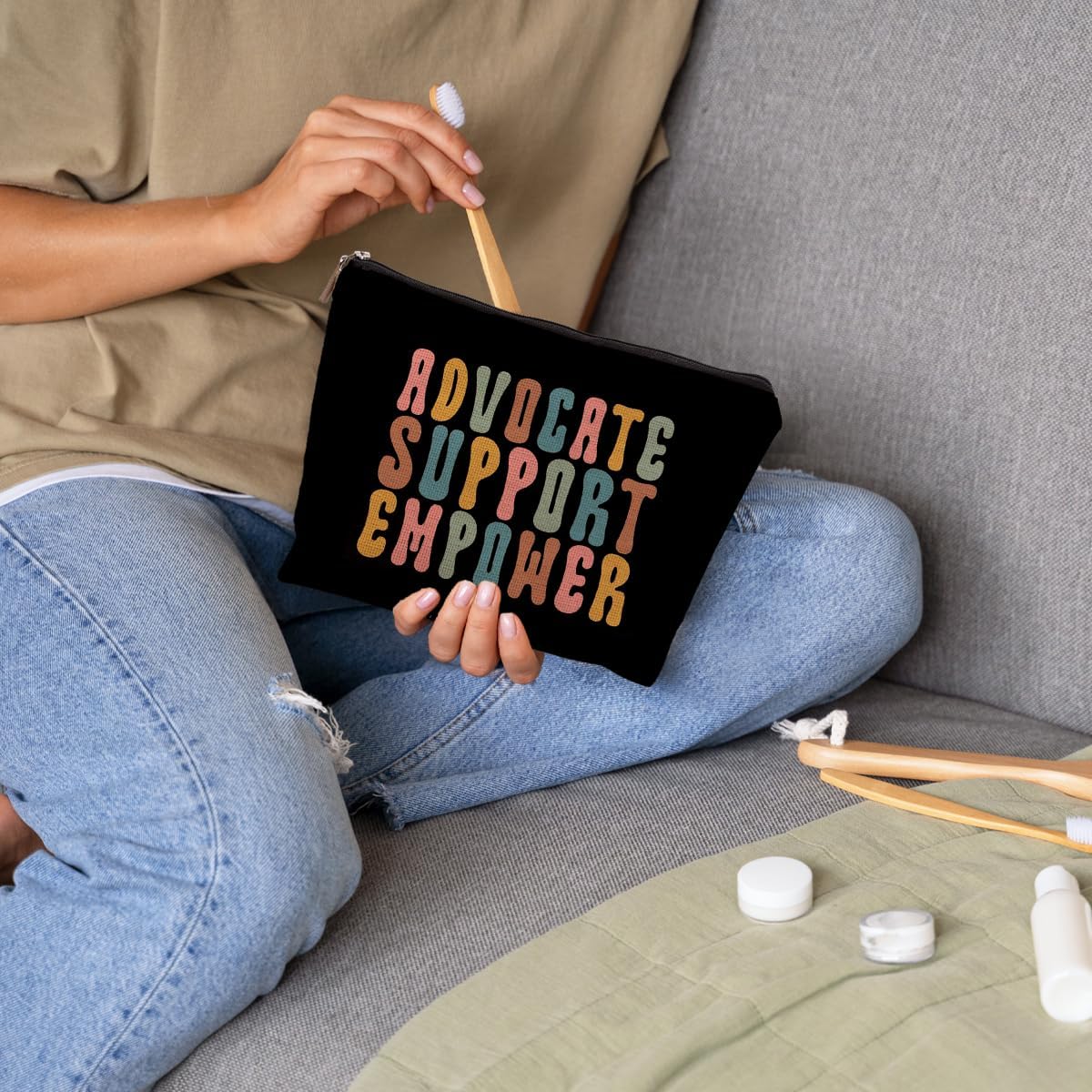 Inspirational Gifts for Women Makeup Bag, Women Empowerment Gifts, Social Worker Gifts, Feminist Gifts, Strong Women Gifts Groovy Advocate Support Empower Makeup Cosmetic Bag for Purse image 2