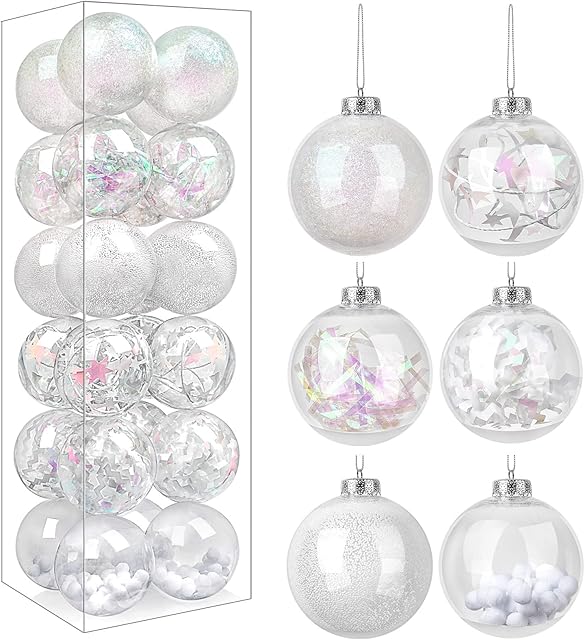SHareconn Christmas Baubles Tree Decorations, 24 pcs 6cm Transparent Shatterproof Christmas Ornaments Balls Decoration for Christmas/Wedding/Party, White