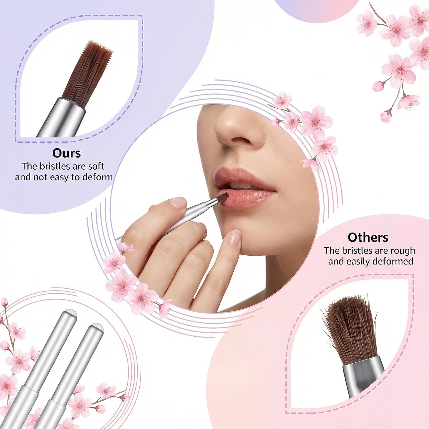 2 Pack Lipstick Brush Retractable Lip Brushes with Cap, Lip Liner Brush Applicator for Women Girls Lipsticks, Lipgloss, Eyeshadow