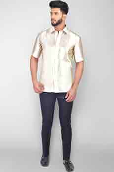 Nilima Silk Bhagalpuri Handloom Silk Casual Shirt (Large, Off
