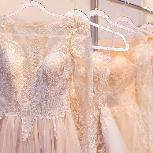 Miniatura 6 de Roshtia 50 perchas acrílicas transparentes de plástico con purpurina, perchas duraderas y antideslizantes para trajes, perchas de ropa resistentes,