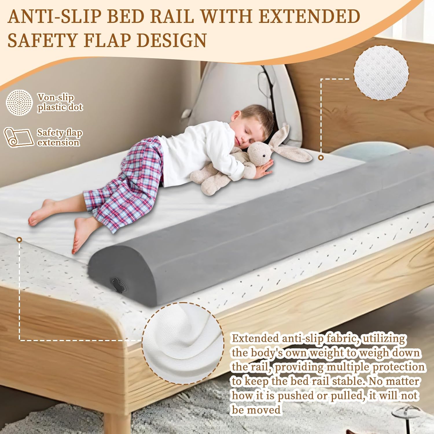 Inflatable Bed Bumpers for Toddlers 2 Pack, Non-Slip Bed Bumper with Machine-Washable Cover, Travel Bed Rail for Kids for King, Queen, Twin, Portable Inflatable Toddler Bed for Hotel, Vacation