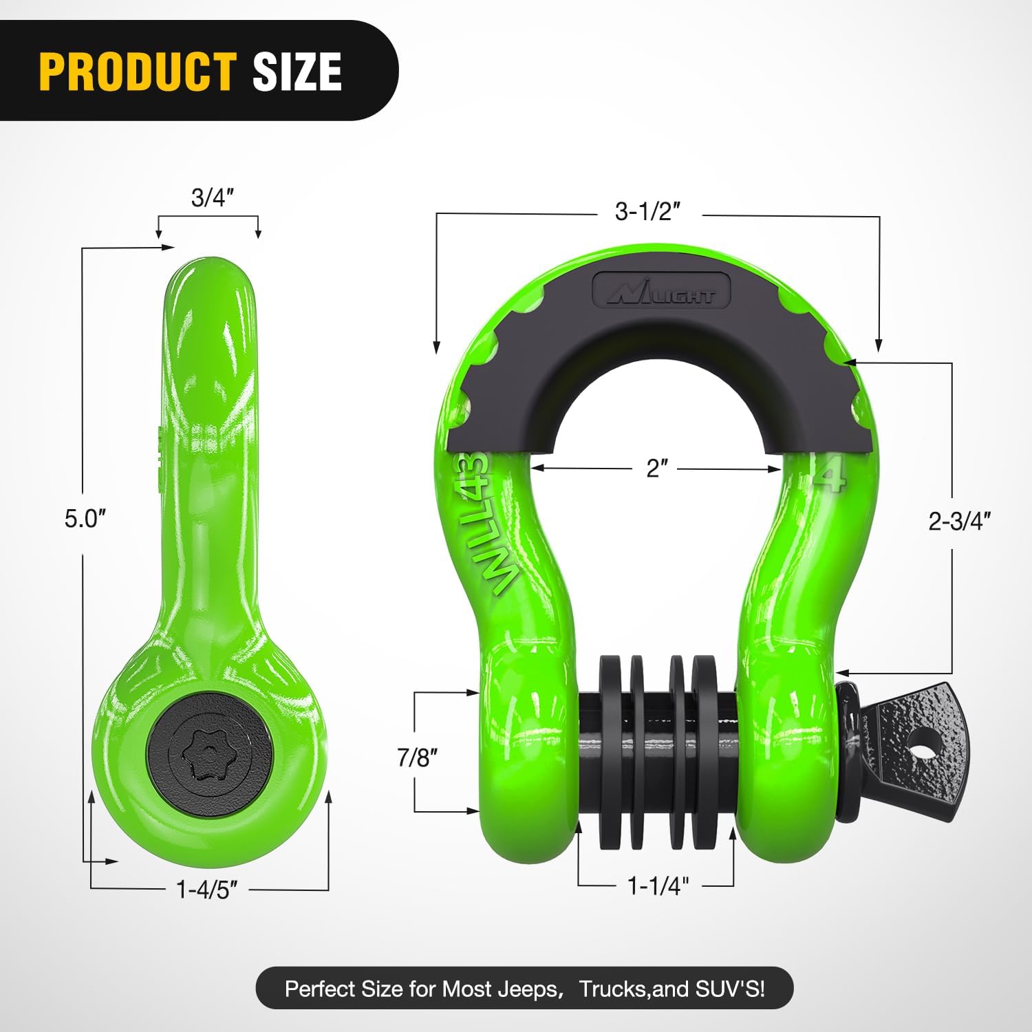 Nilight 2 Pack 3/4" D-Ring Anti-Theft Shackle Tow Hook for Truck SUV UTV