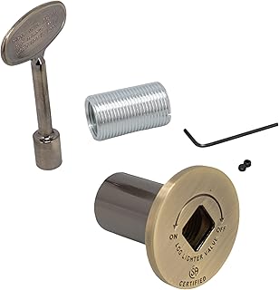 Supplying Demand LLFLGKIT-ABR Fireplace Fire Pit | Log Lighter Gas Valve Kit with Universal Flange and 3" Key Antique Brass