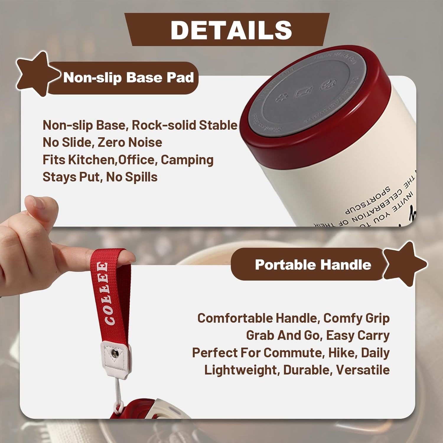 Insulated Coffee Tumbler 17.9oz 530ml Travel Coffee Mug 316 Stainless Steel Dual Drink Openings Leakproof Lid Reusable Insulated Coffee Mug Hot and Cold Ideal Travel Mug for Coffee Lover Daily - Image 5