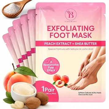 Foot Peel Mask for Hard Skin, 6 Pairs, Cracked Heel Care with Peach