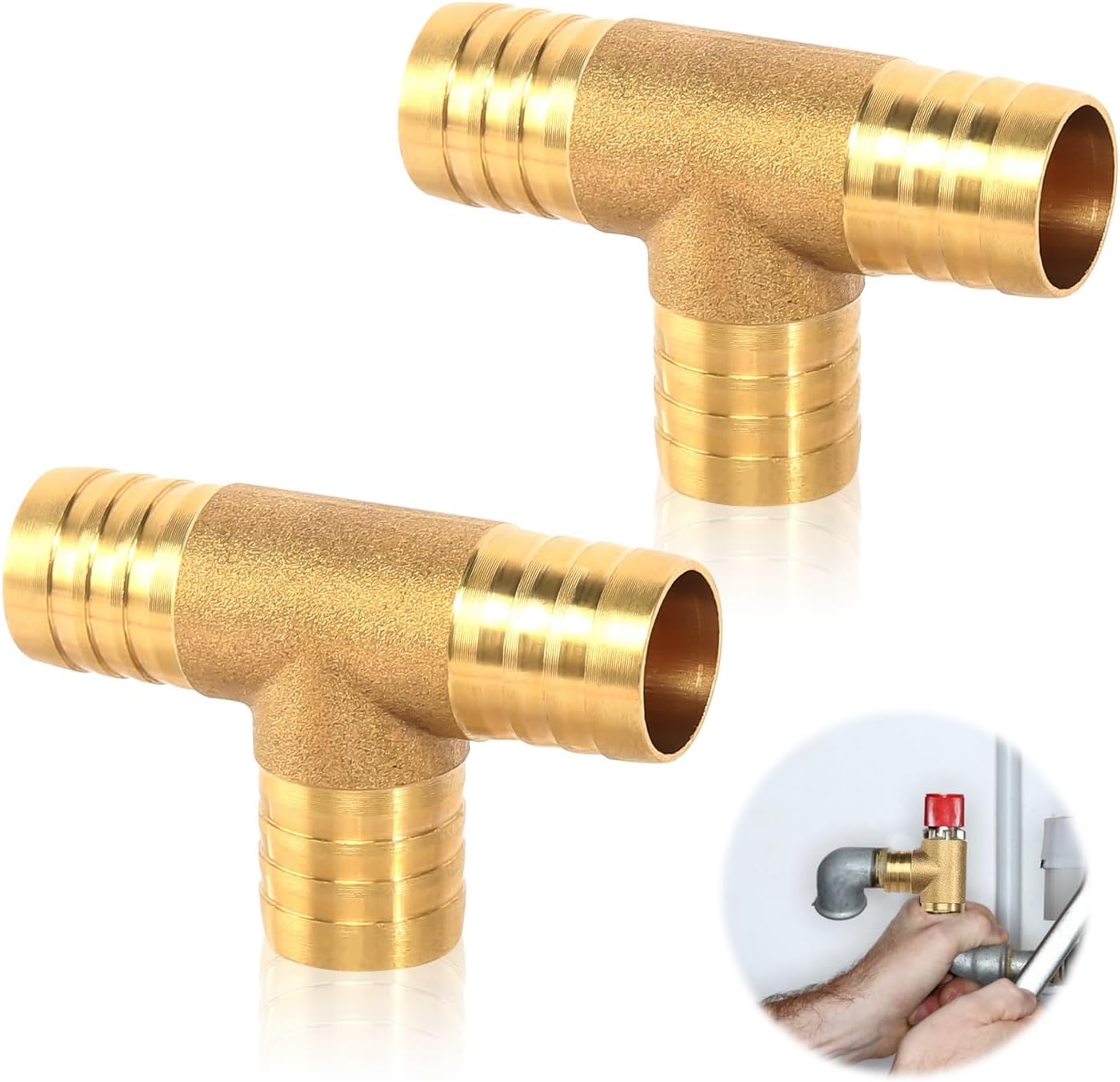Brass T Piece 3/4 Inch Hose Nozzle 3/4 Inch Hose T Piece for Compressed Air Water Oil Hose Distributor T Hose Connector 19 mm T Hose Connector for Air Water Gas Oil Pipe Compressed Air Hose