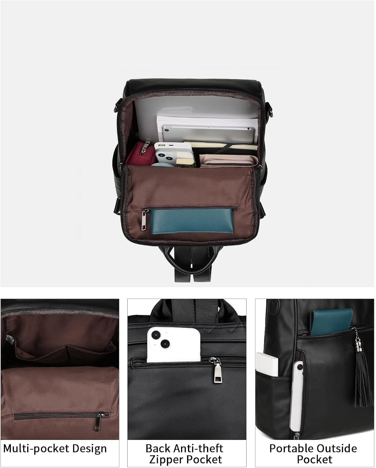 FADEON Leather Backpack for Women, 13 inch, Travel Work Bag image 4