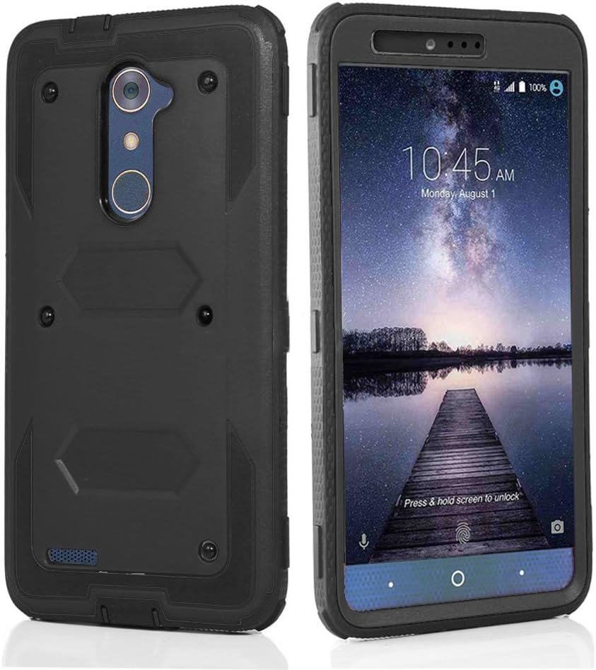 J.west Compatible with ZTE ZMax Pro Case, Belt Clip Kickstand Heavy Duty Full-Body Rugged Protection Impact Armor TPU Hard Case Cover Without Screen Protector for ZTE Zmax Pro Z981/Grand X Max 2 Black