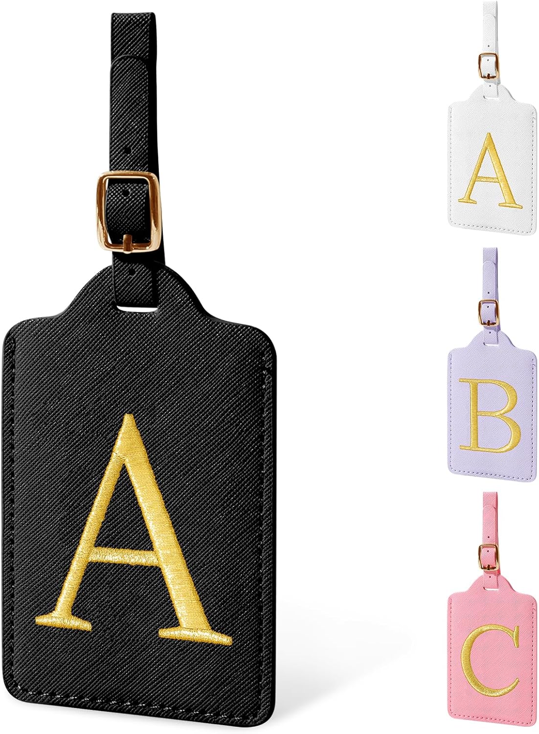 Personalized Initial Luggage Tags for Suitcase TSA Approved, Black Leather Cute Luggage Tag with Privacy Cover Name Card, Embroidered Custom Luggage Tags Travel Backpack Tags Gifts for Women Kids(A)