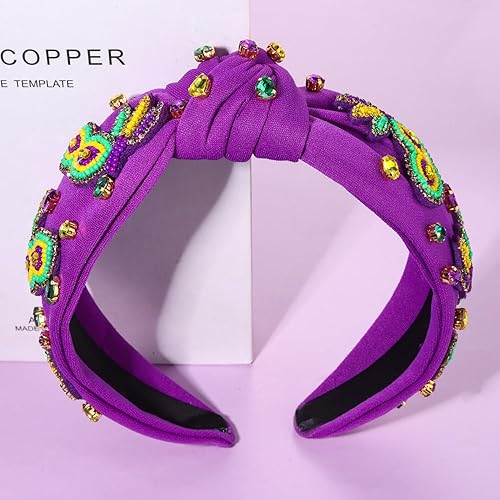 Miniatura 10 de mokkia Diadema de Mardi Gras, accesorios para mujer, diadema con cuentas de flor de lis, diadema anudada con diamantes de imitación para el martes