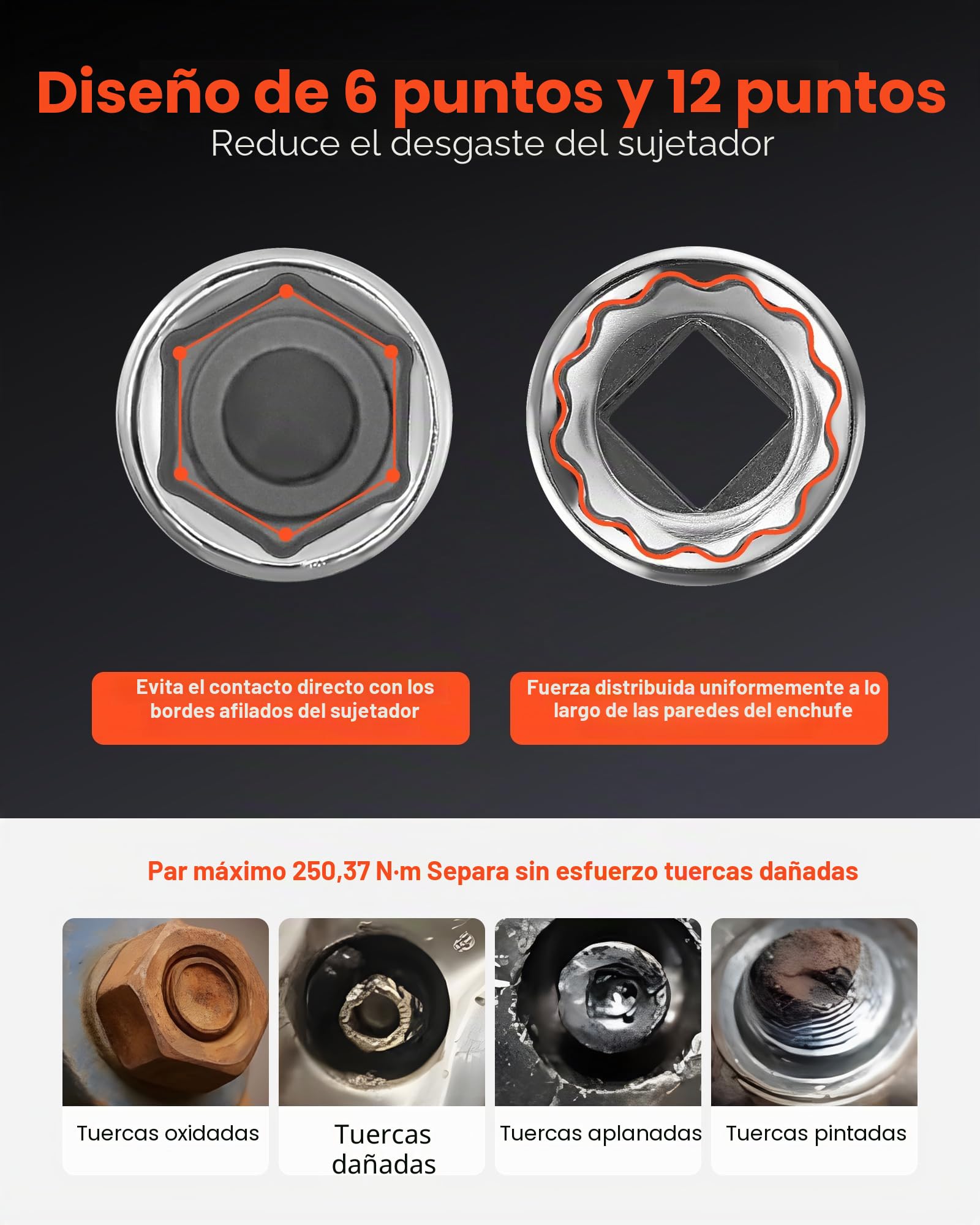 VEVOR Juego de Llaves de Vaso, con Accionamiento 9,5 mm, Medidas Métricas 6 a 24 mm, Profundas y Estándar, para Mecánicos con Estuche, Acero de Aleación CR-V Cromado, 535 x 410 x 89 mm, 104 uds