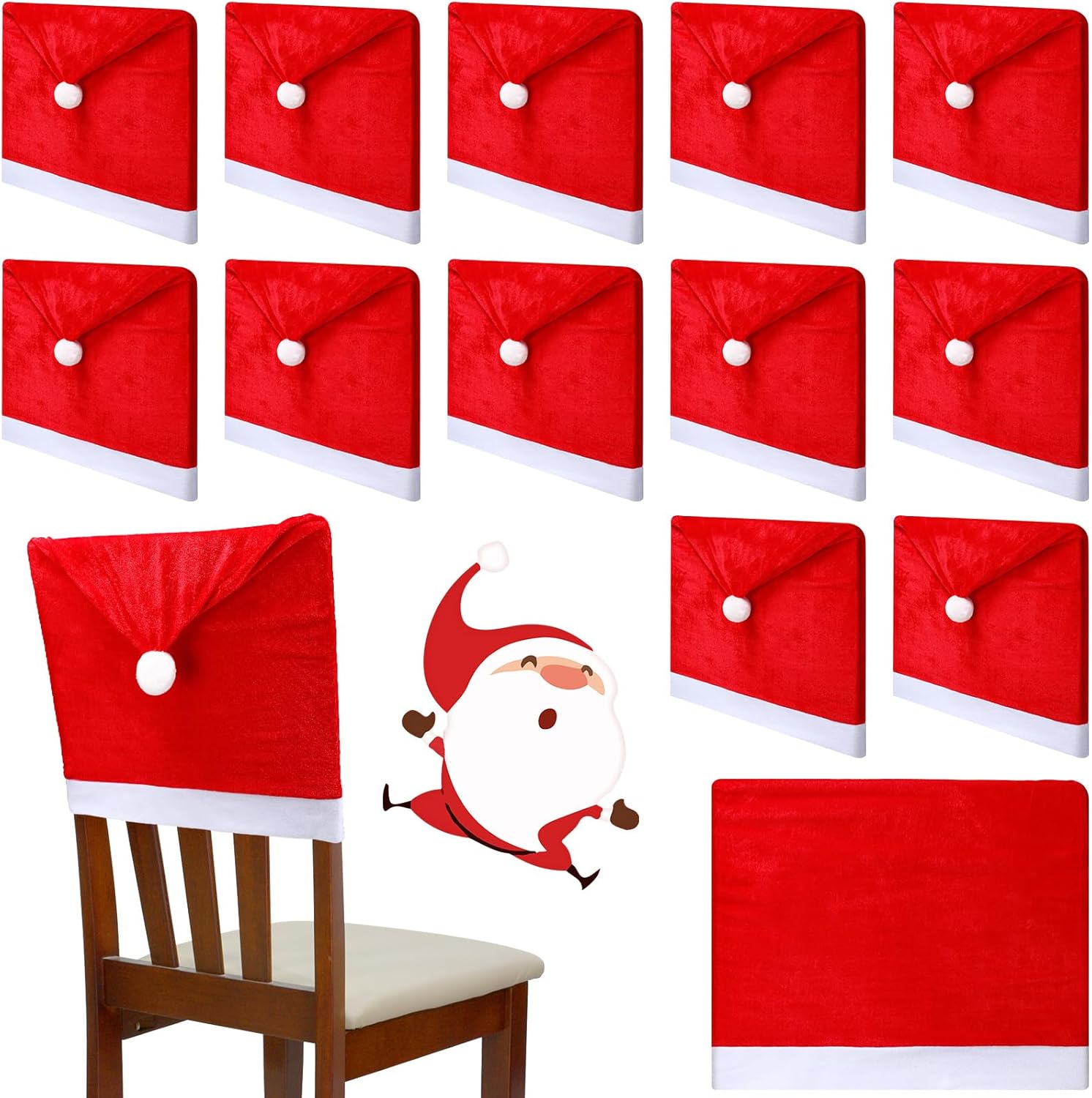 Buryeah 12 Pcs Christmas Santa Hat Chair Covers Red Dining Chair Slipcovers Santa Claus Hat Velour Back Covers for Christmas Holiday Festival Party Banquet Decoration, 19.69 x 23.62 Inch