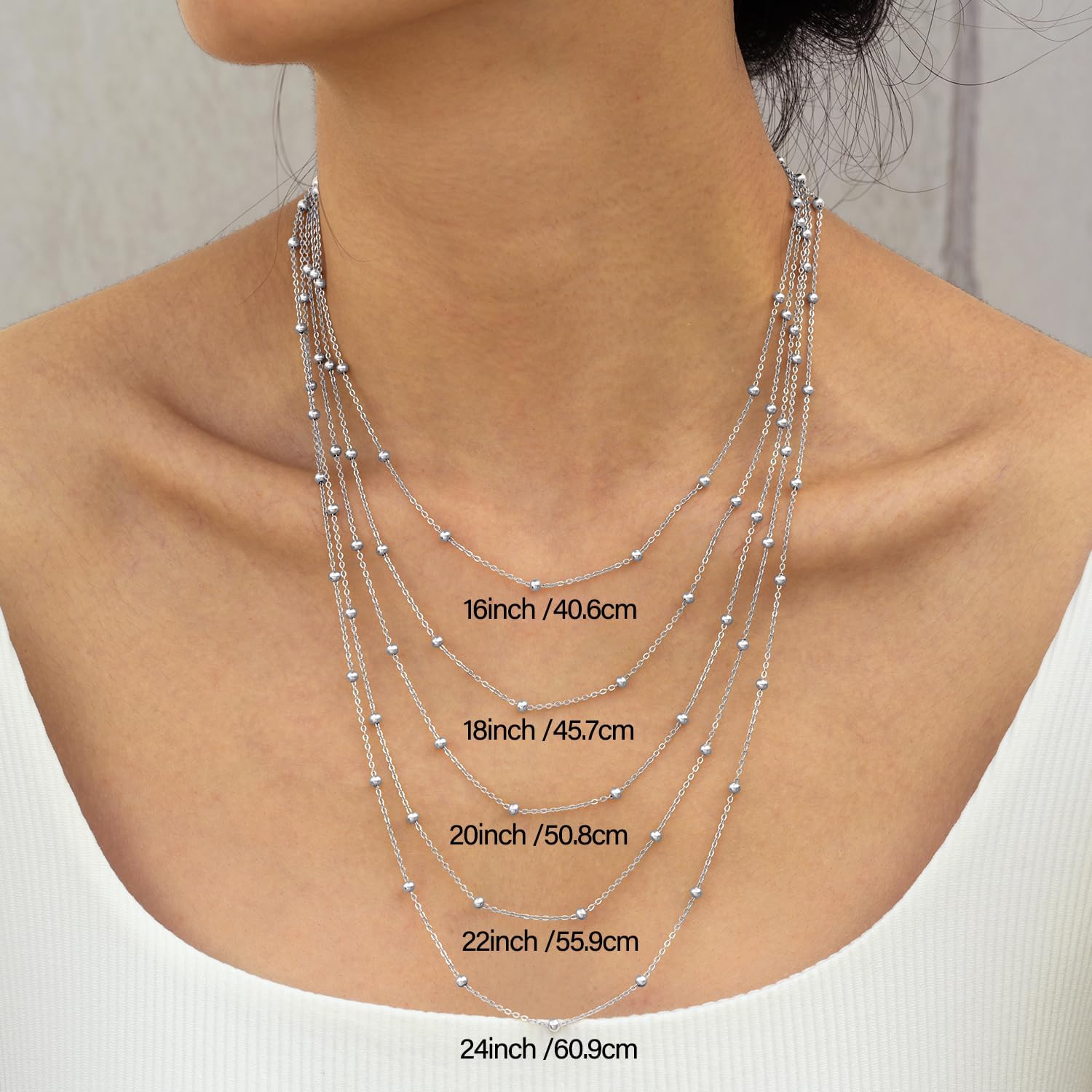 Italian 1mm 925 Sterling Silver Bead Station Satellite Cable Chain Necklace for Women, 18K Gold Plated Nickel-Free & Hypoallergenic, Thin & Dainty & Sturdy Jewelry, 16 18 20 22 24 Inch - Image 3