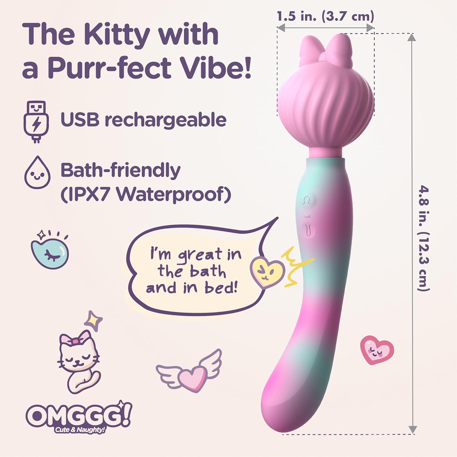 by Jimmyjane Purrl Kitten-Shaped Cute Vibrator Wand G-Spot – 8-Speed Clitoral Stimulator, Adult Sex Toy Body-Safe Silicone Rechargeable & Splashproof Pink Personal Massager