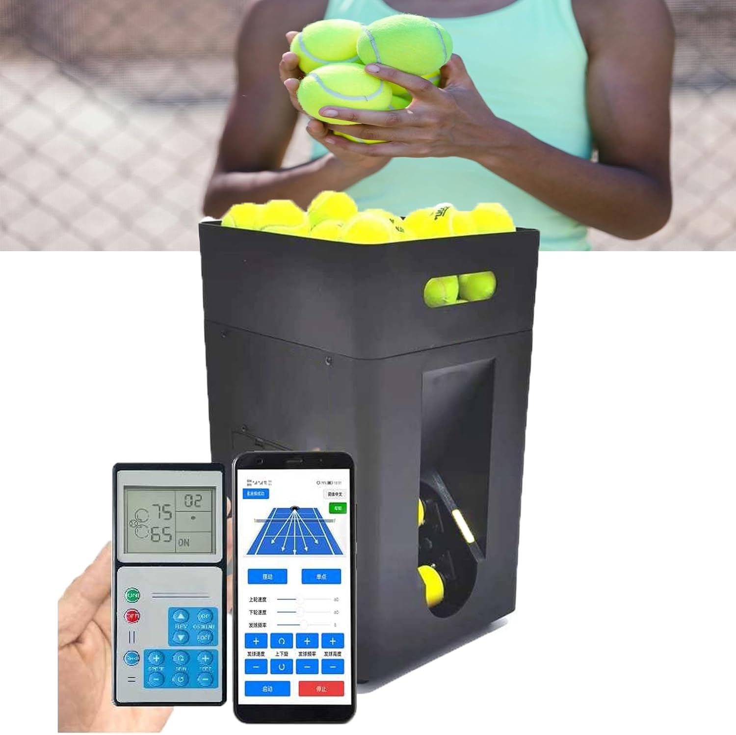 Automatic Tennis Ball Launcher, Tennis Ball Machine, Portable Tennis Ball Launcher, Automatic Practice Equipment Ball, Remote Control and Mobile Phone Control
