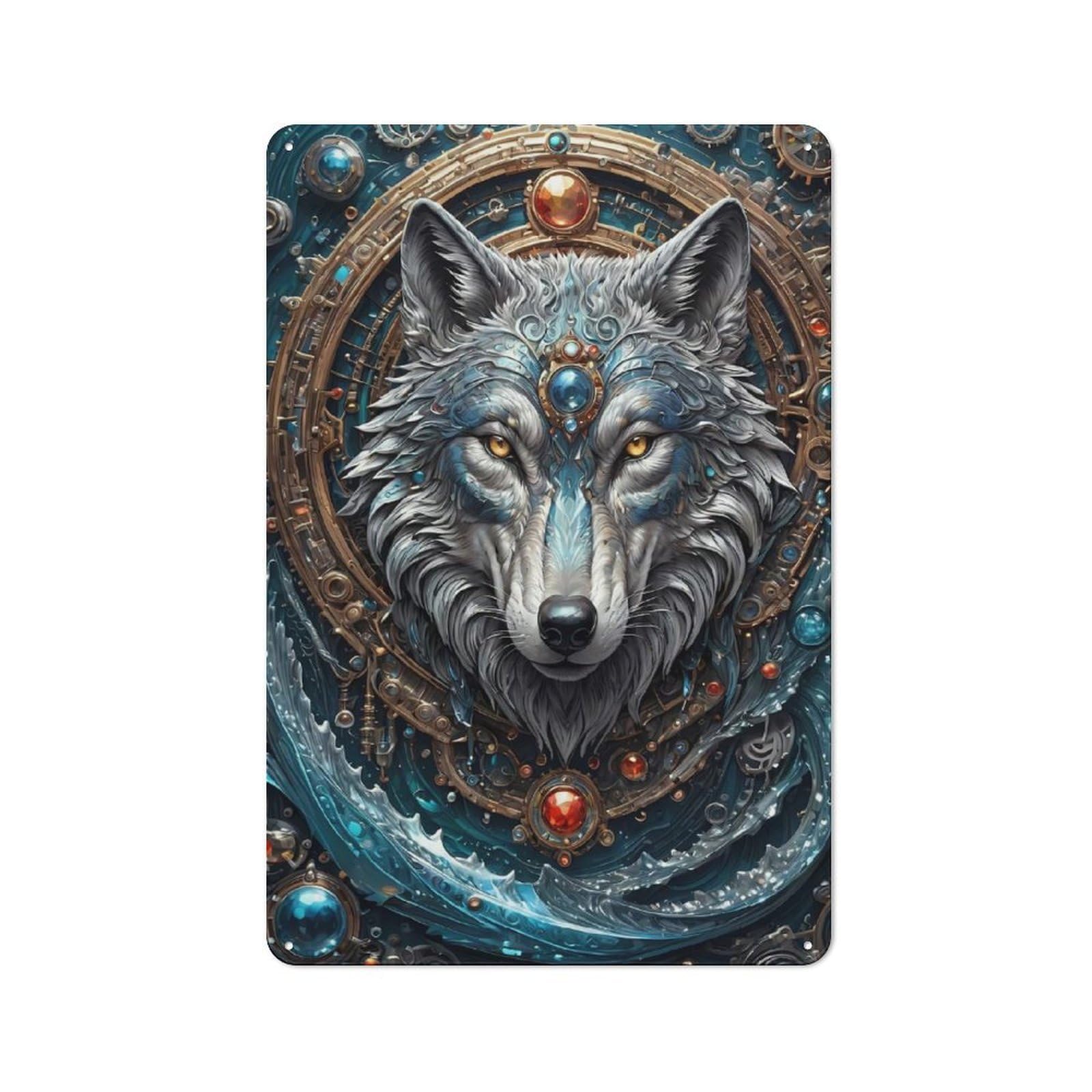 Junmoney Style-23 Wolf Metal Waves Vintage Tin Wall Plaque 30X20cm For Hobby Room Or Studio, A Decorative Metal Sign For Hobby Rooms And Studios